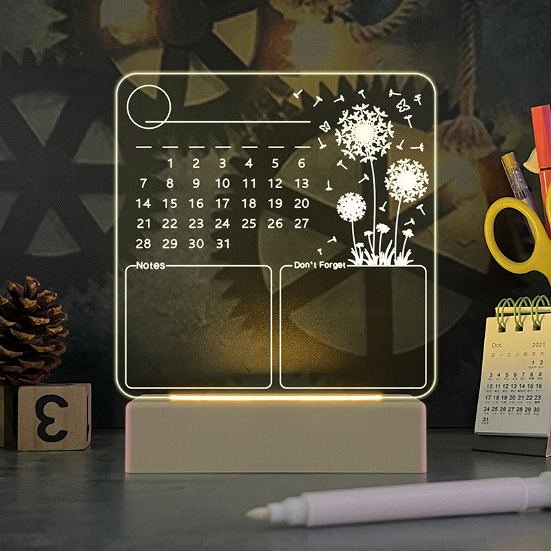 Acrylic Calendar Memo Board with LED Night Light