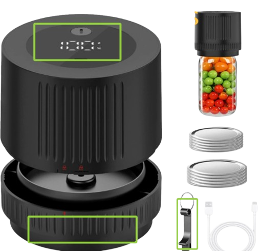 Electric Mason Jar Vacuum Sealer Kit for Regular & Wide Mouth Mason Jars with Auto Shut Off